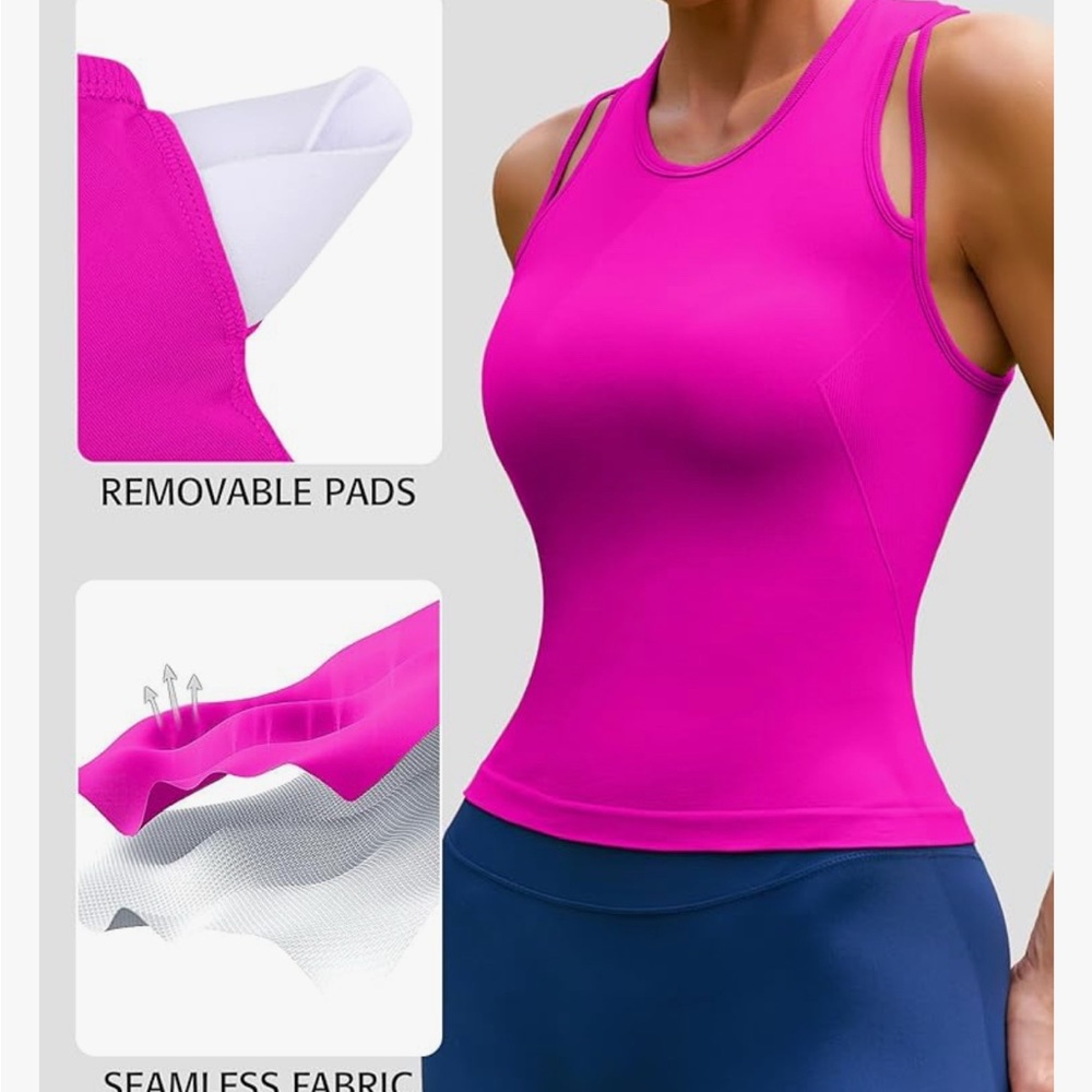 Attraco Hot Pink Cropped Workout Top Gym Tank Top New Size XL - Picture 2 of 6